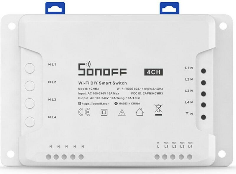 Sonoff 4CH R3 Smart Ενδιάμεσος Διακόπτης Wi-Fi σε Λευκό Χρώμα (M0802010003) (SONM0802010003)