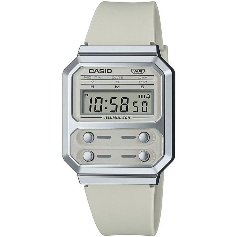 Casio Vintage Edgy Ρολόι Χρονογράφος Μπαταρίας με Μπεζ Καουτσούκ Λουράκι (A100WEF-8AEF) (CASA100WEF8AEF)