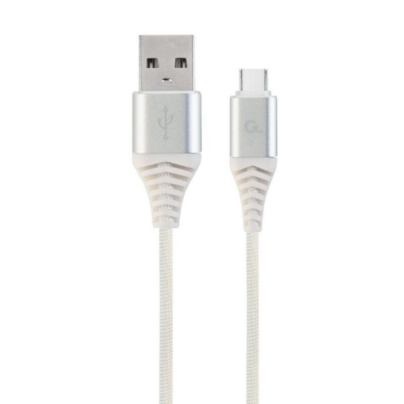 Cablexpert Cc- USB2b-amcm-2m-bw2 Premium USB-C 2.0 Cable (Am/cm) Metal Plugs, Braid, 2m, Silver/white (CC-USB2B-AMCM-2M-BW2) (GEMCC-USB2B-AMCM-2M-BW2)