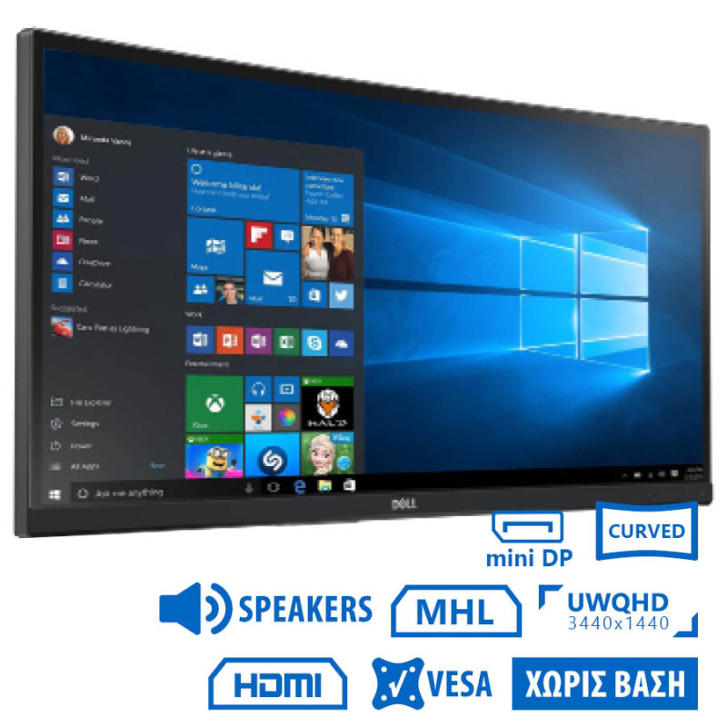 Used Monitor U3415WB Curved/Dell/34”UW-QHD/3440x1440/Black/w/Speakers/No Stand/DP & mini DP & HDMI &