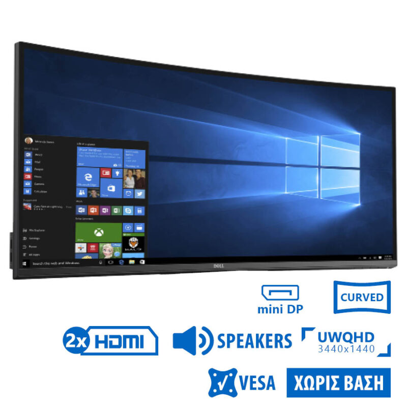 Used Monitor U3417W Curved/Dell/34"UW-QHD/3440x1440/Black/w/Speakers/No Stand/DP & mini DP & 2xHDMI