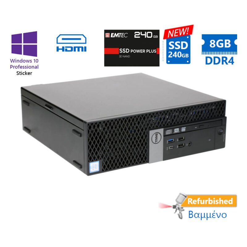 Dell 7050 SFF i5-7500/8GB DDR4/240GB SSD New/DVD/10P Grade A+ Refurbished PC