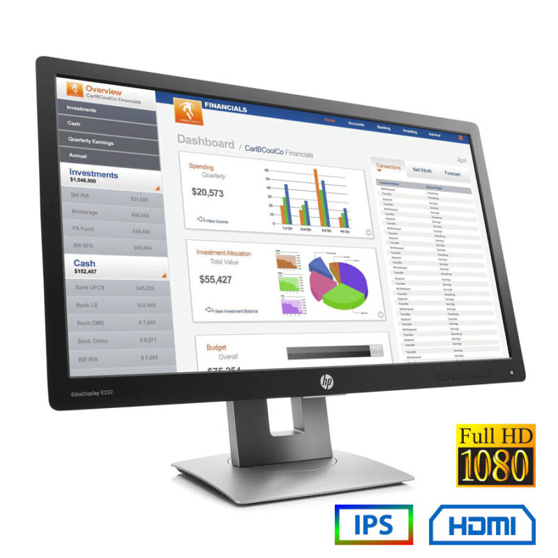 Used Monitor E232 IPS LED/HP/23"FHD/1920x1080/Wide/Black/D-SUB & DP & HDMI & USB HUB